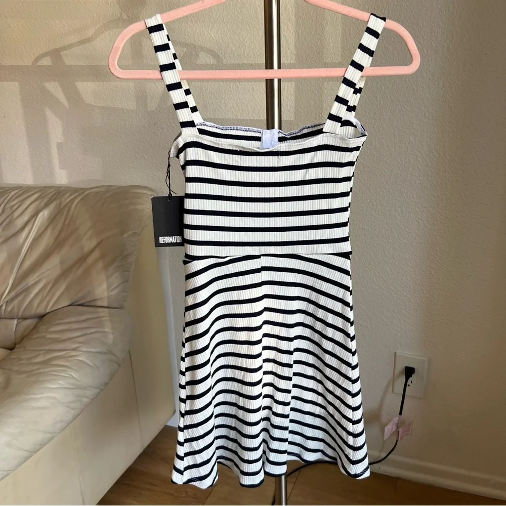 Reformation Nellie striped ribbed mini tank dress white blue XS - Picture 8 of 11
